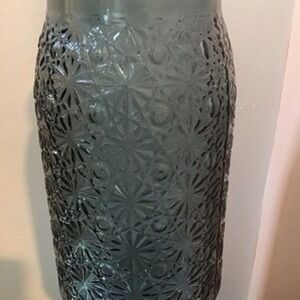 Large Embossed Glass Vase Clear Heavy Decorative Home Decor Accent